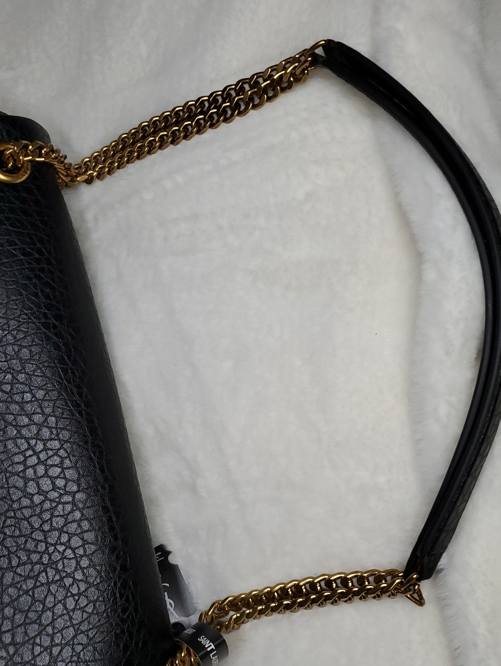 Ysl Jumbo Size Black Canvas Textured  Shoulder Bag with Gold Hardware - Picture 5 of 9